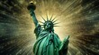A statue of liberty is surrounded by a gold spiral, generative AI