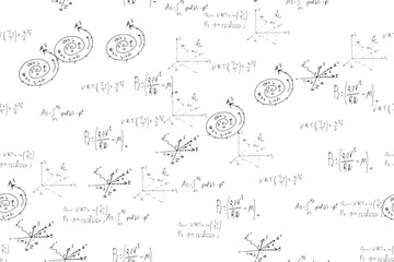 Wall Mural - mathematical, physical, algebraic formulas and expressions. The scientific, vector background is hand-drawn on a white board.