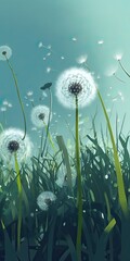 Sticker - flower meadow in spring. Beautiful cosmos flowers blooming in garden. Beautiful summer natural background. White daisies and wild flowers on the meadow in sunny weather. Generative AI