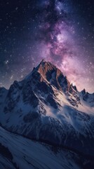 Wall Mural - Night landscape with colorful Milky Way at mountains. Starry sky with hills at summer. Beautiful Universe. Space background. Generative Ai.