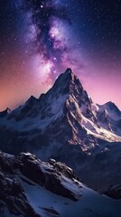 Wall Mural - Night landscape with colorful Milky Way at mountains. Starry sky with hills at summer. Beautiful Universe. Space background. Generative Ai.