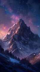 Wall Mural - Night landscape with colorful Milky Way at mountains. Starry sky with hills at summer. Beautiful Universe. Space background. Generative Ai.