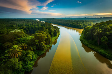 the amazon river in the middle of the green forest