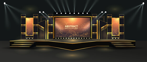 Event Stage design for business conferences, corporate projects presentations, shareholders event or meeting with slides on projection screens.