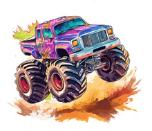 Monster Truck With Multicolored Paint Splash . Generated AI 