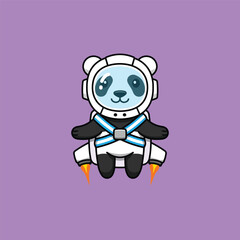 Poster - Cute panda cartoon character in space suit with rocket. Vector illustration.