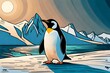 a penguin is looking up at the evening sky Antarctica .Comic style Generative AI.