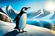a penguin is on the ice hill Antarctica.Comic style Generative AI.