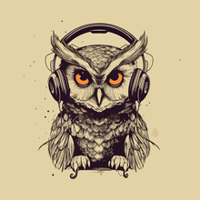 Owl With Headphone Earphone Music Hipster Cool Style Vintage Retro Logo Badge Vector Illustration