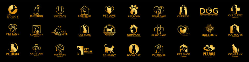 Canvas Print - Dog Cat Pet Shop icon set Vector Logo design .This logo could be use as logo of pet shop, pet clinic