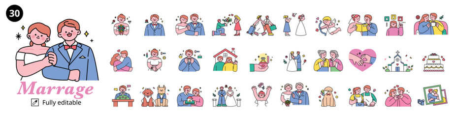 Wall Mural - wedding day. Married couple characters. mega set.