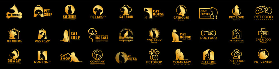 Wall Mural - Dog Cat Pet Shop icon set Vector Logo design .This logo could be use as logo of pet shop, pet clinic