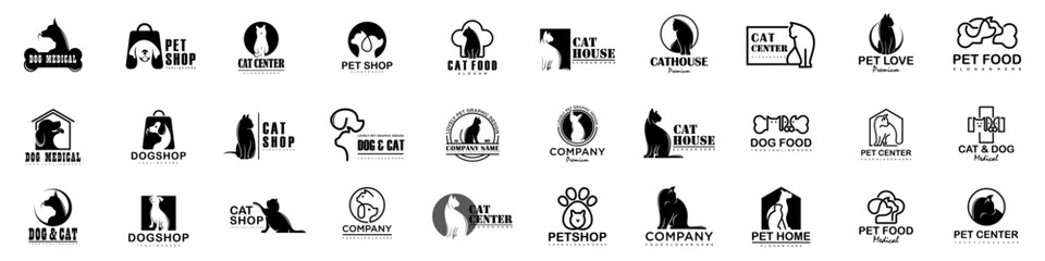 Canvas Print - Dog Cat Pet Shop icon set Vector Logo design .This logo could be use as logo of pet shop, pet clinic