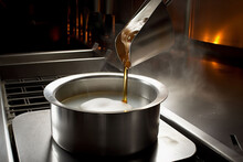 Pot Boiling Preparation Cook Food Making Pan Sauce Cooking Stove. Generative AI.