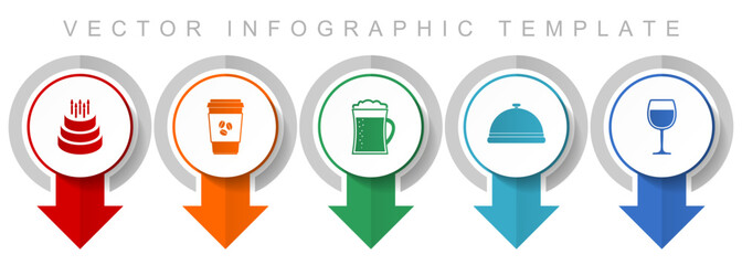 Aufkleber - Food and drinks icon set, miscellaneous pointer icons such as birthday cake, coffe, beer and drink for webdesign and mobile applications, modern design infographic vector template