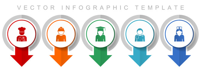 Poster - Human resources icon set, miscellaneous pointer icons such as chef, worker, student, doctor and nurse for webdesign and mobile applications, modern design infographic vector template