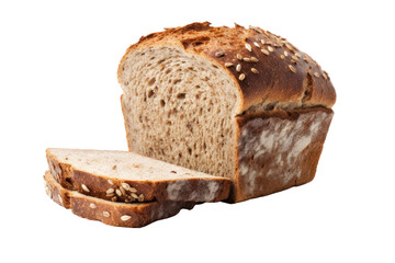 Bread loaf sliced isolated on transparent background, closeup. Whole grain brown and healthy breakfast. PNG. Generative AI