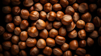 Large group og Hazelnuts. Food background. Generative AI