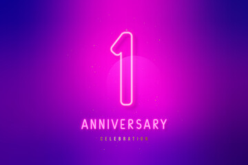 Wall Mural - Neon glowing Number 1. First Year Anniversary Celebration pink neon sign. Design template for invitation or greeting card.