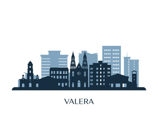 Valera skyline, monochrome silhouette. Vector illustration.