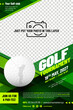 Golf tournament poster template with ball and place for photo