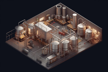 Brewery - 3d rendering, illustration. Isometric view. Generative AI
