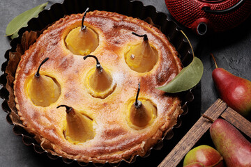 Wall Mural - Homemade pear pie. Tart with seasonal fruits