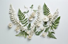 A White Piece Of Paper Spread With Fern Leaves, Generative Ai