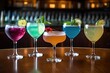diverse selection of colorfully crafted cocktails, each with its own special twist, created with generative ai