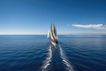 Poster - sailing vessel at full sail on a clear blue sea, created with generative ai