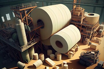 Wall Mural - a pulp and paper factory, with endless rolls of paper being produced, created with generative ai