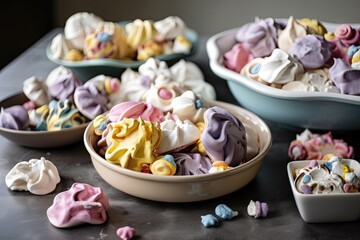 Wall Mural - meringue cookies with different flavors, shapes and toppings, created with generative ai