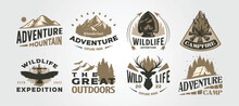 Set Of Outdoor Logo Vector Illustration Design, Adventure Camp Wild Life Collection Design, Vintage Bundle Label Design