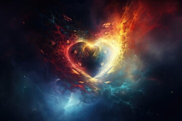 Wall Mural - heart, surrounded by swirling nebula of brilliant colors, created with generative ai