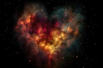 Wall Mural - heart-shaped nebula with bursts of color and starlight, created with generative ai