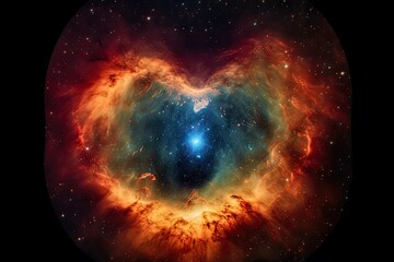 Wall Mural - heart-shaped nebula, with a black hole in the center, surrounded by colorful stars, created with gen