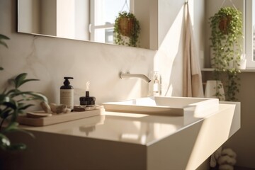 Wall Mural - counter design faucet elegant interior house luxury modern bathroom sunlight sink. Generative AI.