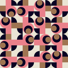 Leinwandbilder - Modern vector abstract  geometric background with circles, rectangles and squares  in retro scandinavian style. Pastel colored simple shapes graphic pattern. Abstract mosaic artwork.