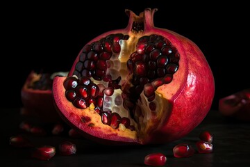 Poster - pomegranate bursting with juicy red seeds, created with generative ai