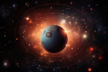 Wall Mural - heart, surrounded by stars and planets of the distant galaxy, created with generative ai