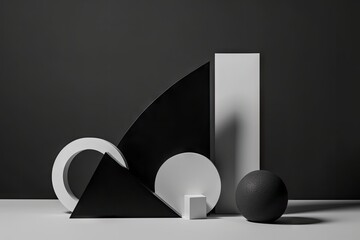 Sticker - minimalist composition of black and white shapes on a gray backdrop, created with generative ai