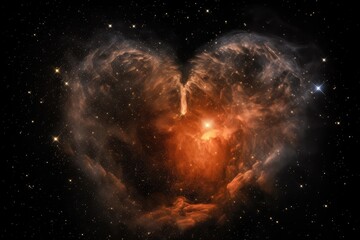 Wall Mural - heart-shaped nebula with shooting stars and swirls of nebulosity, created with generative ai