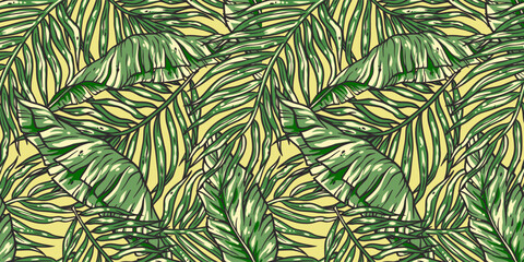 Wall Mural - Tropical exotic green leaves or plant seamless pattern for summer background and beach wallpaper