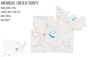  Large and detailed map of Lincoln County in Arkansas, USA.