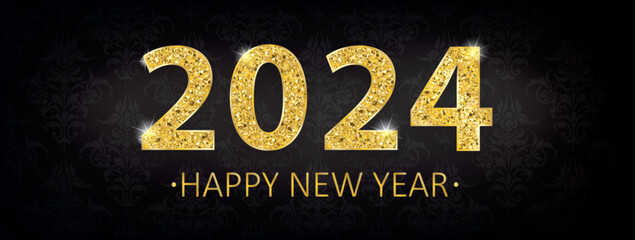 Wall Mural - Header Black Wallpaper Ornaments 2024 New Year