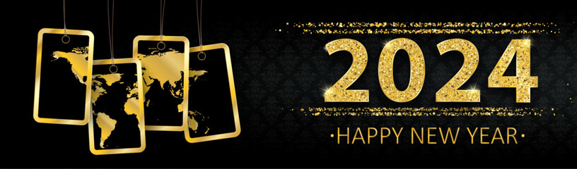 Wall Mural - Banner Ornaments 2024 Happy New Year Price Stickers World