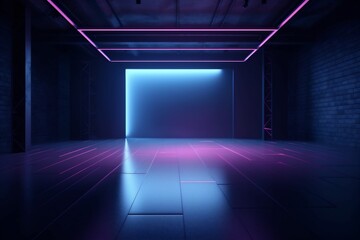 Wall Mural - light fog rays abstract background neon blue glowing smoke room space. Generative AI.