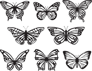 Wall Mural - set of butterflies silhouette isolated Collection of silhouettes of butterflies collection. y2k