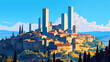 Illustration of beautiful view of San Gimignano, Italy