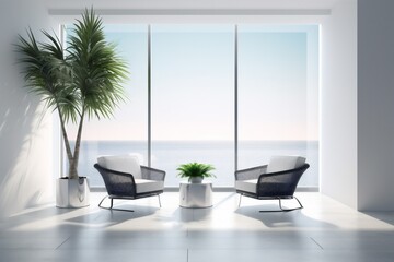 Wall Mural - window mockup interior design wall home chair floor indoor plant empty. Generative AI.